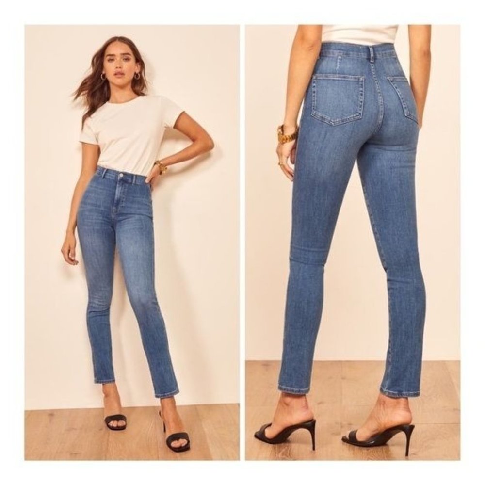 Reformation High-Rise Skinny Jeans in Medium Blue Wash